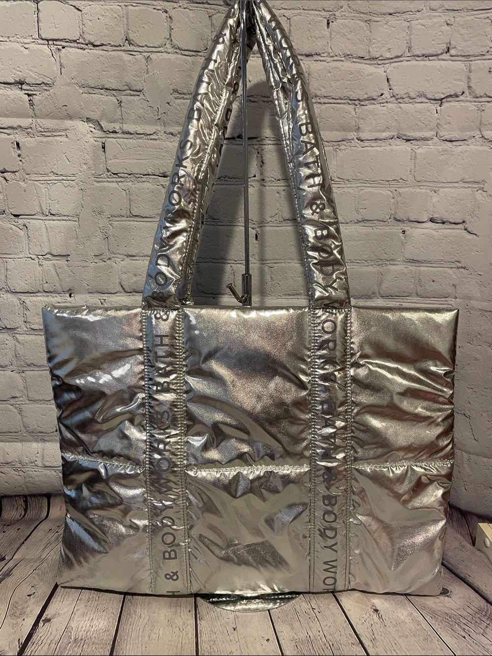 Bath & Body Works Metallic Silver Quilted Tote